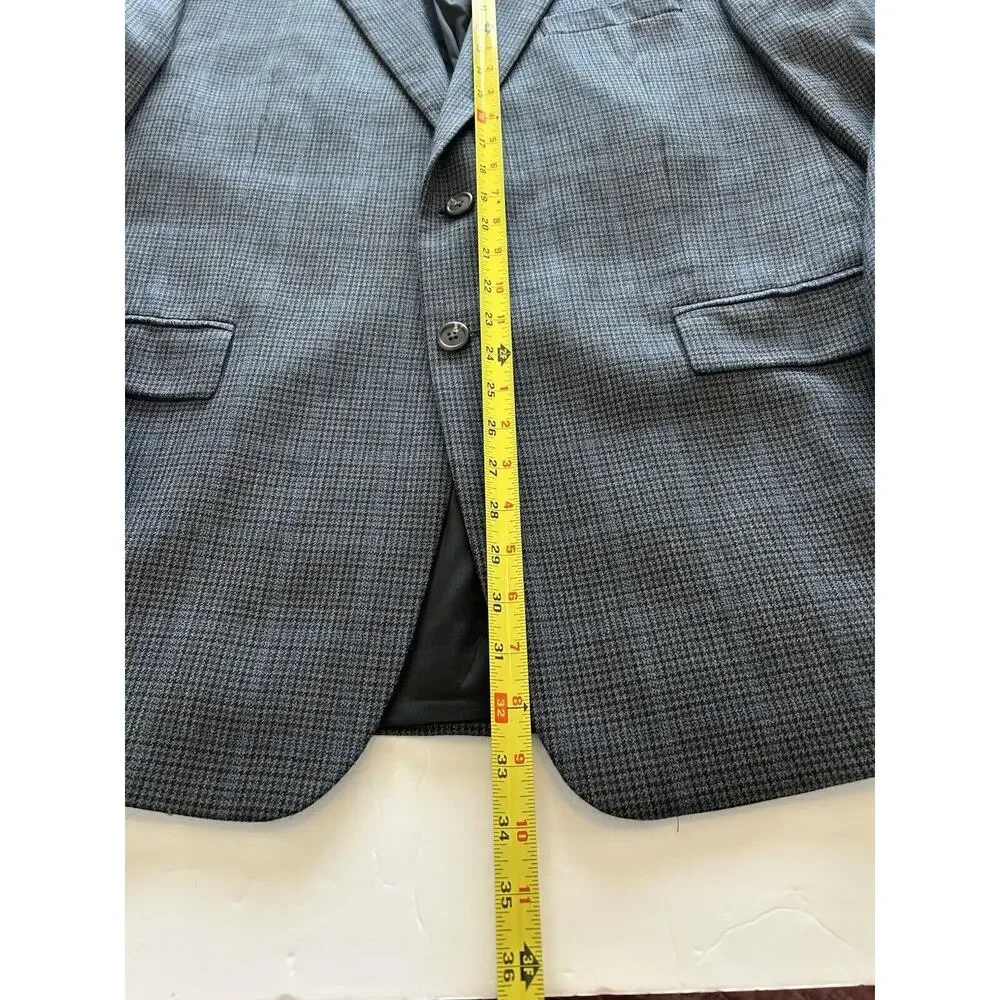 Lauren‎ Ralph Lauren 42R 100% Wool Men’s Blazer Gray Blue Houndstooth Sport Coat